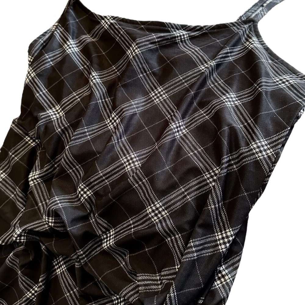 Black Plaid Bodycon Slip Mini Dress M - Picture 6 of 7